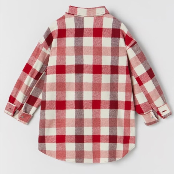 Zara girls plaid Red & Cream Checked Thick Cotton jacket button Overshirt 10 - Picture 4 of 8